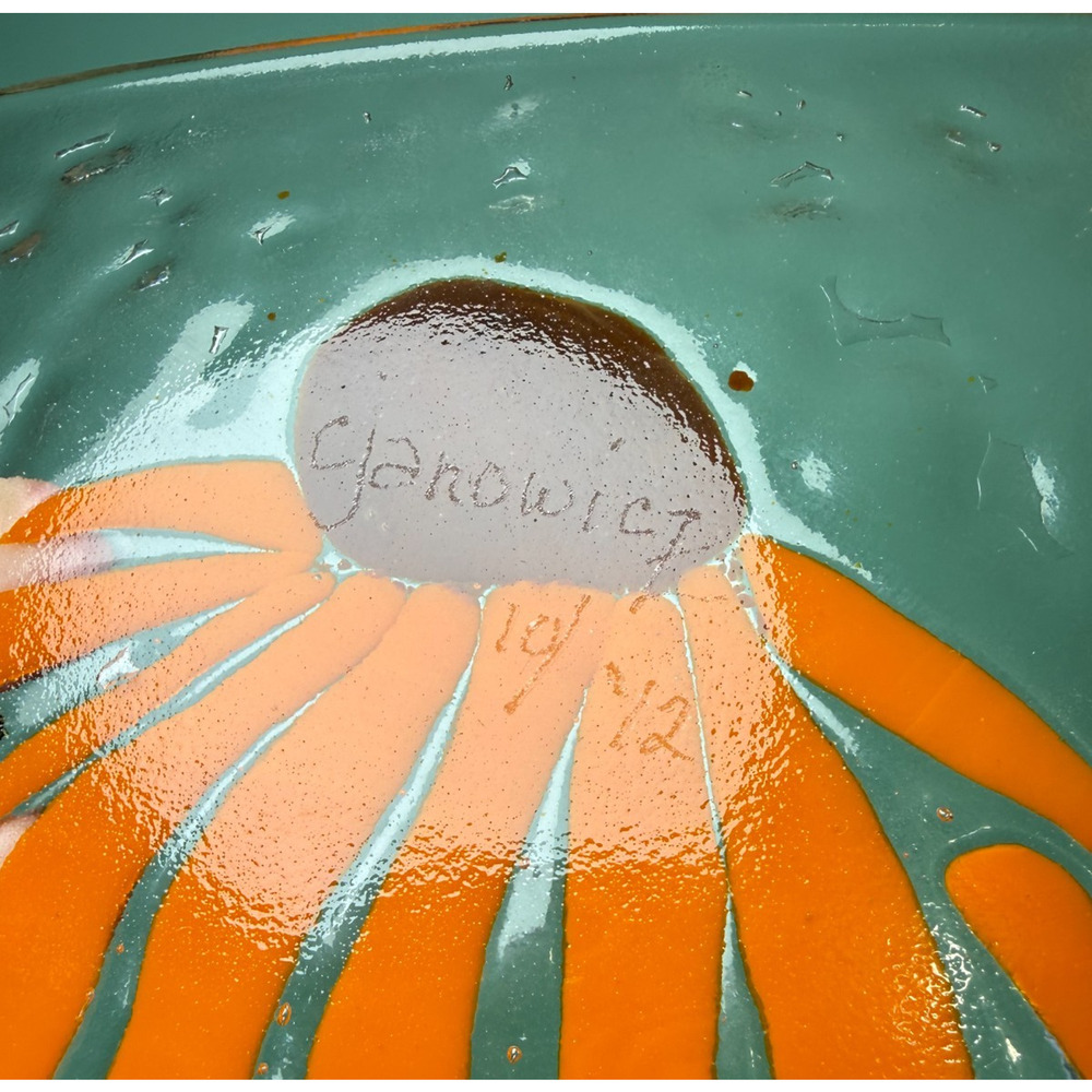 Set Fused Art Glass Plates Trinket Dish Botanical Ginkgo Biloba Leaf C Janowicz - Picture 5 of 7